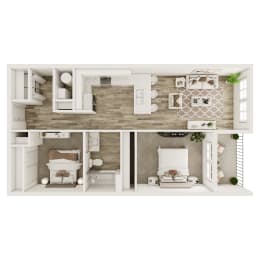  Floor Plan 2 Bedroom, 1 Bathroom - 902 SF
