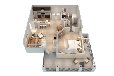 A 3D rendered image of a house interior.