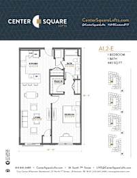 A12E Floor Plan at Center Square Lofts East, Allentown, 18101