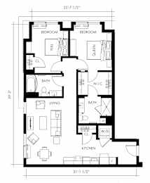 Beta12T Floor Plan at 1010 Apartments, Allentown, 18101