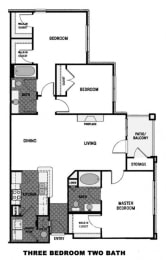 a floor plan of three bedrooms two baths and two bathrooms