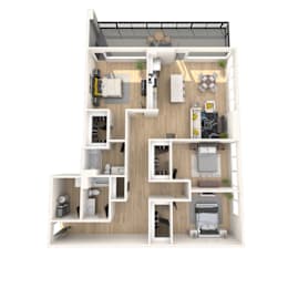 3 bedroom floor plan at apartments in Royal Oak, MI | Main Living Apartments in Royal Oak, MI