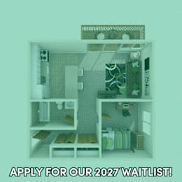 A poster advertising a waitlist for 2027 with a dollar sign.