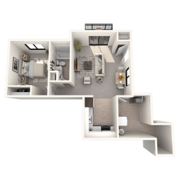 1 bedroom apartment in Novi, MI | Floor plan at River Oaks West Apartments in Novi, MI 48375