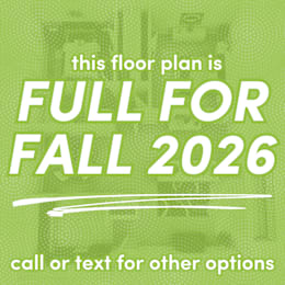 A green poster stating that the floor plan is full for fall 2026 and provides contact information for other options.