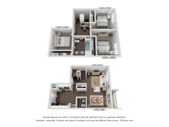 a stylized floor plan of a 2100 sqft apartment