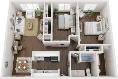 2 bed 1 bath floor plan C at Town & Country Apartments - Wixom, MI, Wixom, 48393