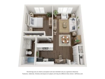 1 bed 1 bath floor plan A at Town & Country Apartments - Wixom, MI, Wixom, 48393