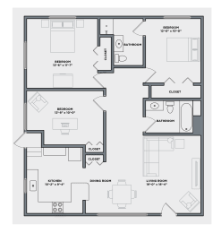a floor plan of a residence with a bedroom and a living room
