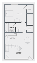 a floor plan of a small apartment with a bedroom and a living room