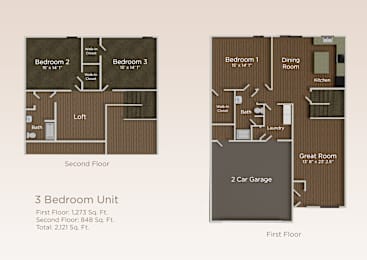Floor Plan  A diagram of a 3 Bedroom Unit showing the layout of the rooms.