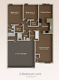 Floor Plan  A 2 Bedroom Unit is 1,273 Sq. Ft.