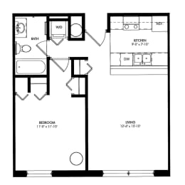 a blueprint of a floor plan of a house with a bedroom and a living room