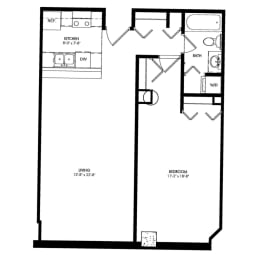 a floor plan of a 1 bedroom floor plan  at The Cosmopolitan, St Paul