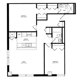 a floor plan of a residence with a bedroom and a living room  at The Cosmopolitan, St Paul, Minnesota