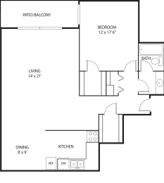 1 bed 1 bath floor plan J at Axon Green, Minnesota, 55416
