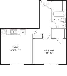 1 bed 1 bath floor plan B at Axon Green, Minneapolis, 55416