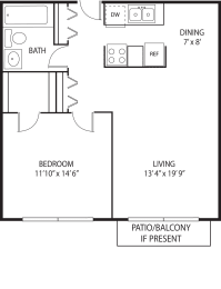 1 bed 1 bath floor plan E at Axon Green, Minneapolis, MN, 55416