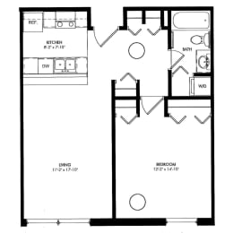 a floor plan of a house with a bedroom and a living room  at The Cosmopolitan, St Paul, Minnesota