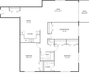 2 bed 2 bath floor plan J at Axon Green, Minneapolis