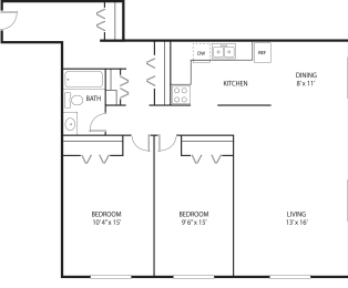 2 bed 2 bath floor plan C at Axon Green, Minneapolis, 55416