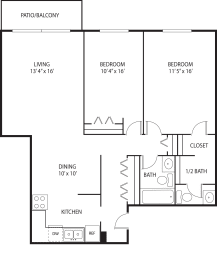 2 bed 2 bath floor plan G at Axon Green, Minneapolis, MN