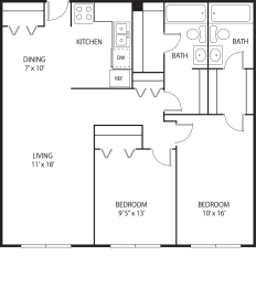 2 bed 2 bath floor plan at Axon Green, Minneapolis, MN, 55416