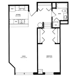 a floor plan of a 1 bedroom floor plan  at The Cosmopolitan, St Paul, Minnesota