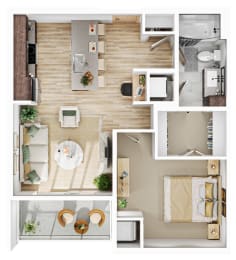 1 bed 1 bathroom B2_D3 Floor Plan at The Mera, Minnesota