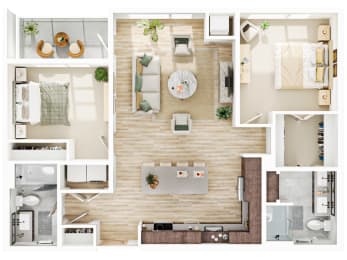 2 bed 2 bathroom C2 Floor Plan at The Mera, St Louis Park, 55426