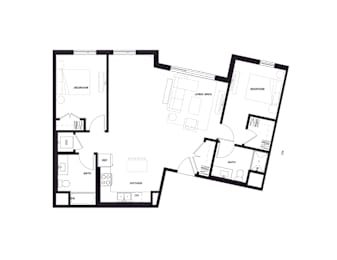 A black and white image of a floor plan for a house.