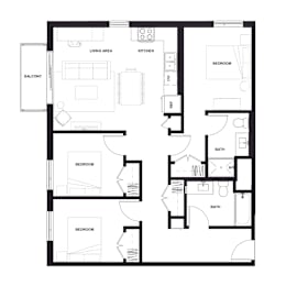 3 Bed 2 Bath Floor Plan at Zelia on Seven, St Louis Park, MN