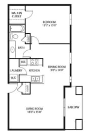 1 Bedroom 1 Bath 856 Sq. Ft. | Evergreen Floor Plan at Evans Meadows Apartments in Elk River, MN