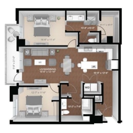 the  bedroom floor plan is flexible with options for entertaining guests at Expo, Minneapolis
