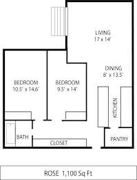 A floor plan for a 1,100 square foot home.