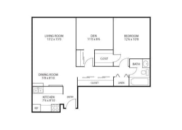 Floor Plan  The Edina Towers Apartments in Edina, MN 1 Bedroom 1 Bath Plus Den
