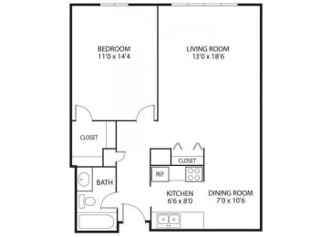 Floor Plan  The Edina Towers Apartments in Edina, MN 1 Bedroom 1 Bath