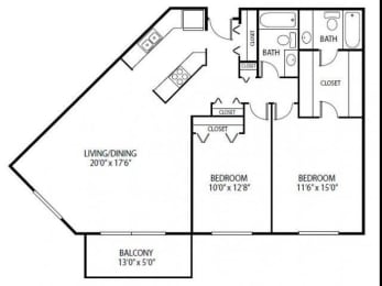Cedars Lakeside Apartments in Little Canada, MN 2 Bedroom Apartment Royal Oak Floor Plan
