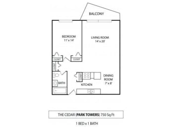 Floor Plan  Park Towers Apartments in St. Louis Park, MN 1 Bedroom 1 Bath