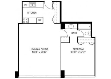 Floor Plan  Kellogg Square Apartments in St. Paul, MN 1 Bedroom 1 Bath Apartment