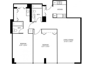 Floor Plan  Kellogg Square Apartments in St. Paul, MN 2 Bedroom 2 Bath Apartment