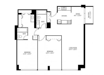 Floor Plan  Kellogg Square Apartments in St. Paul, MN 2 Bedroom 2 Bath Apartment