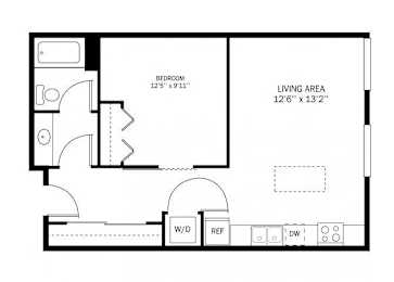 Floor Plan  Kellogg Square Apartments in St. Paul, MN 1 Bedroom 1 Bath Apartment