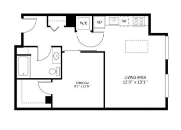Floor Plan  Kellogg Square Apartments in St. Paul, MN 1 Bedroom 1 Bath Apartment