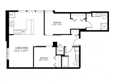 Floor Plan  Kellogg Square Apartments in St. Paul, MN 2 Bedroom 2 Bath Apartment