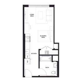 a floor plan of a small apartment with a bedroom and a living room at Zelia on Seven, St Louis Park, MN, 55416