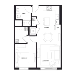a floor plan of a unit with a bedroom and a living room at Zelia on Seven, St Louis Park, MN, 55416