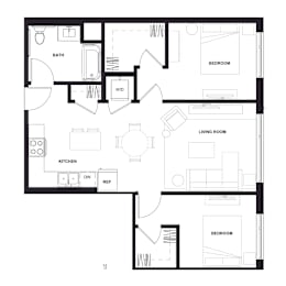 a floor plan of a residence with an open floor plan  at Zelia on Seven, Minnesota