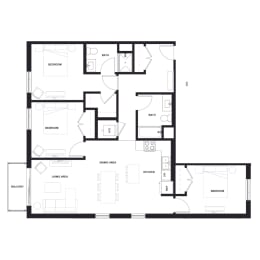 floor plan of the apartment with the furniture and the plans of the house at Zelia on Seven, Minnesota