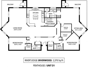 Penthouse river edge floor plan at The Riverwood, Lilydale, 55118